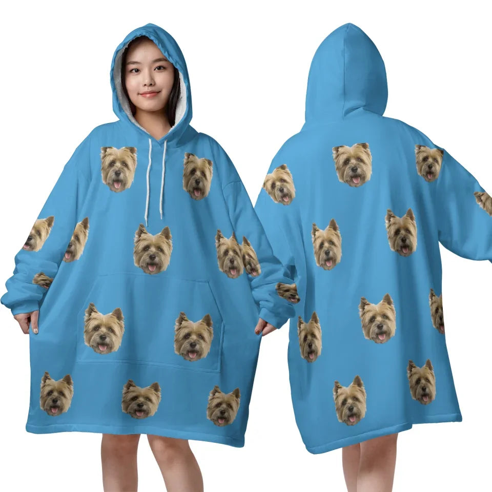 Mockup Blanket Hoodie Front Back Blue